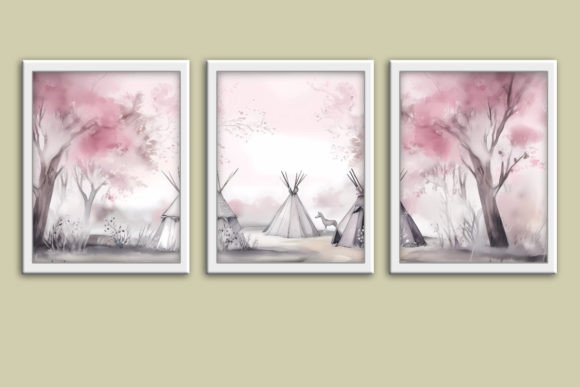 Download Pink Boho Panoramic Gallery Wall Art Set - Panoramic Collection